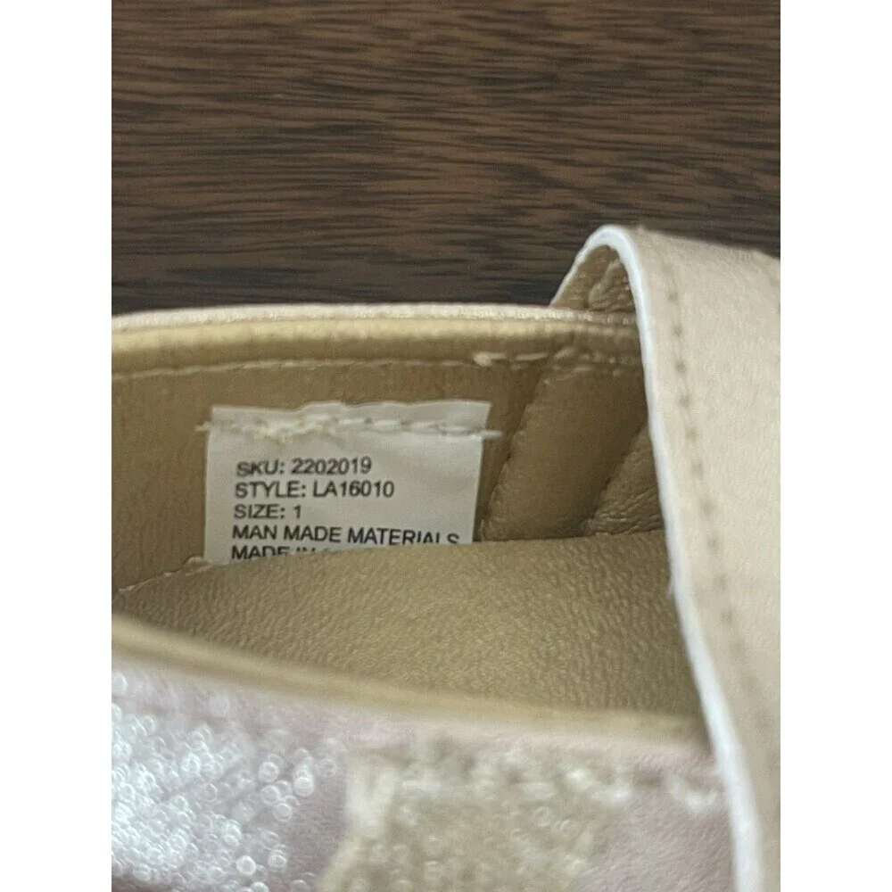 Laura Ashley Gold Baby Shoes Size 1 Flower strap NEW no box Baby gift shower